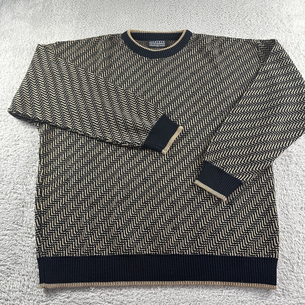 Vintage Jantzen Pattern Sweater Mens‎ XL Geometric Brown Black Grandpacore Retro